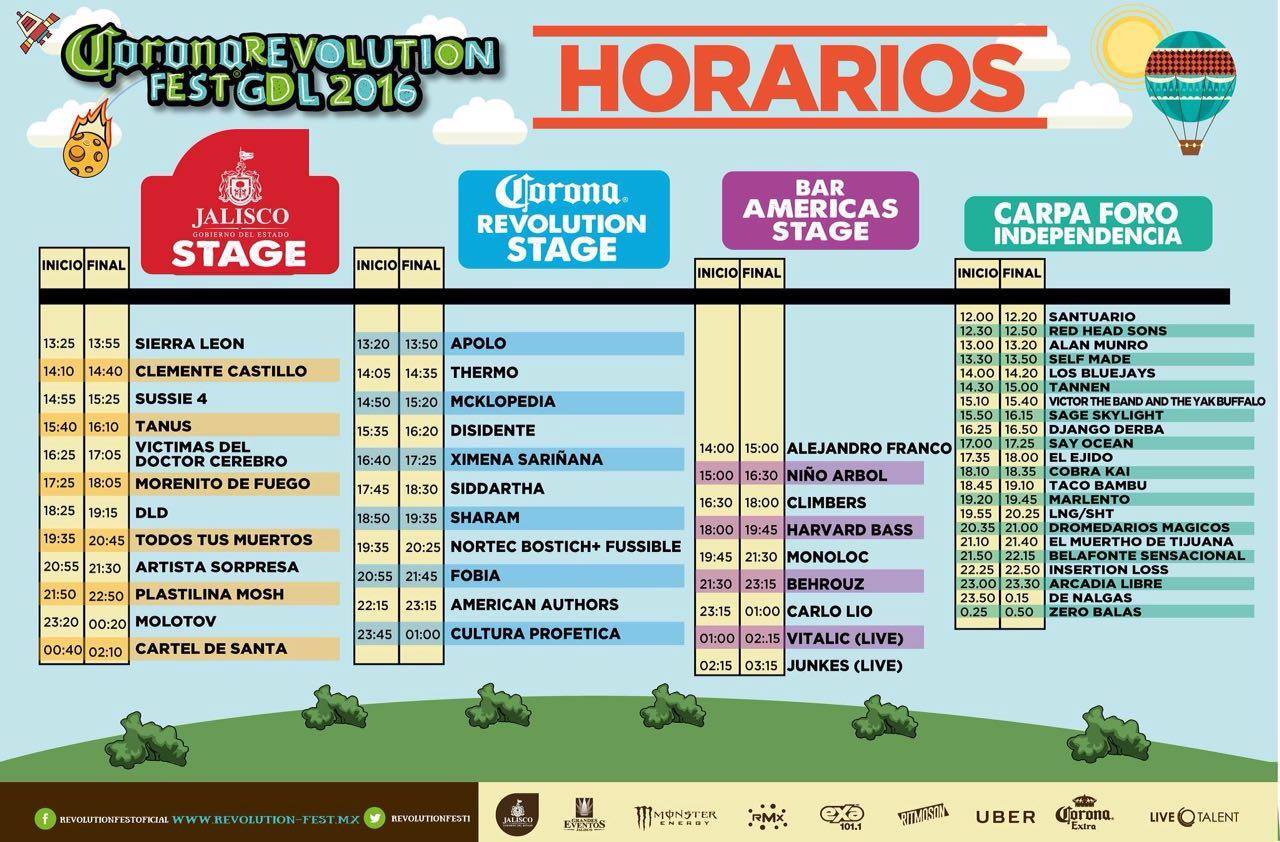 Revolution Fest 2016 GDL Horarios